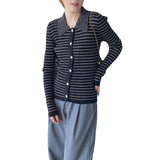 Women Cardigan Sweater Autumn Sweater Cardigan Women Coat Slim Striped Polp Collar Knitted Bottoming Shirt 8t7297