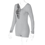 Women Jumpsuit Summer Sexy V-neck Backless Long Sleeves Slim Fit Bodysuit