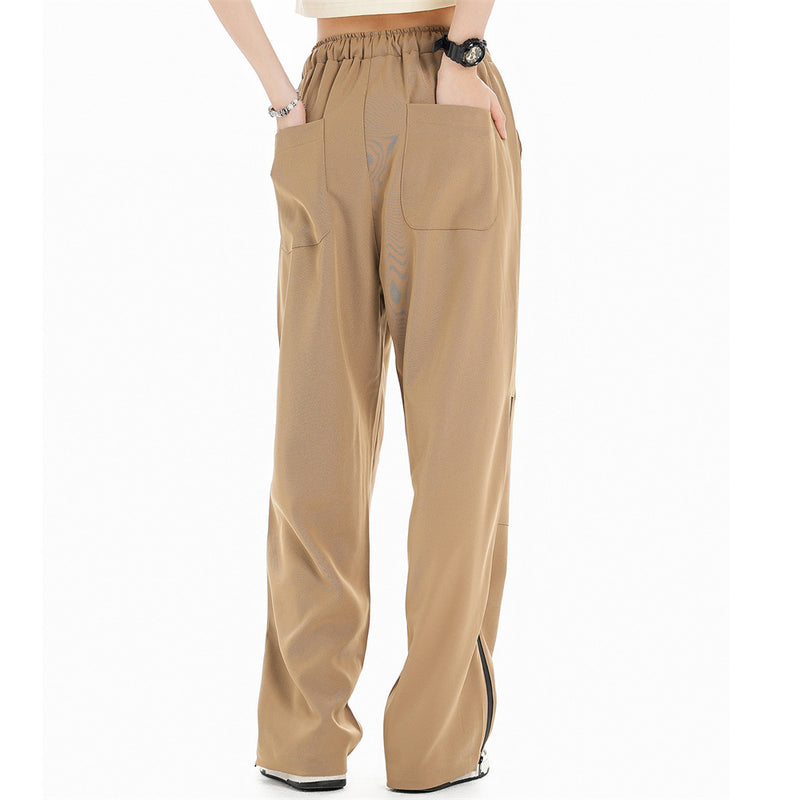 Men Sweatpants Casual Suit Pants Straight Loose Zip Elastic Waist Pants