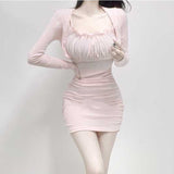 Women Dresses Hip Skirt Suspender Skirt Cardigan Coat Sexy