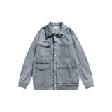 Unisex Jacket Retro Washed Denim Jacket Lapel Loose Pockets Overalls