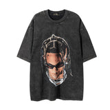 Men T Shirt Retro Short Sleeve Washed Distressed T-shirt Men Hip Hop