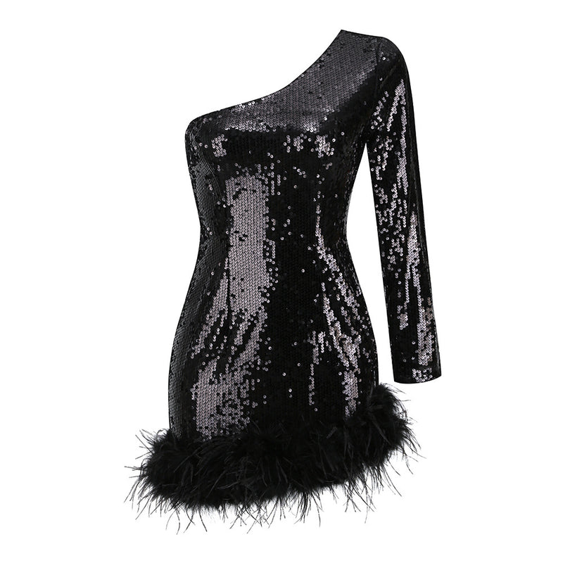 Women Dresses Autumn Sexy One-Shoulder Long Sleeve Dress Dress Skirt (Zns0409)