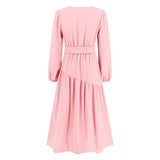 Women Date Dress Autumn and Winter V-neck Bubble Long Sleeve Dress