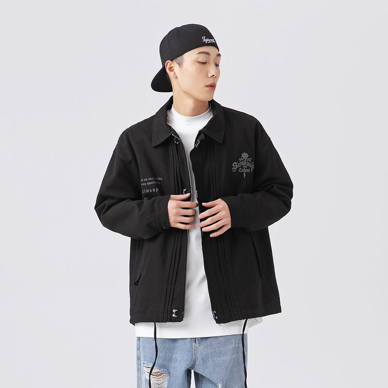 Unisex Jacket Workwear Jacket Lapel Loose Motorcycle Jacket