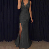 Harlem Nights Outfits Autumn and Winter Split Bronzing Dress Long Dress Evening Dress