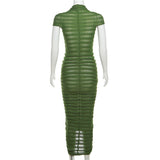 Women Dresses Autumn Short Sleeve Long Skirt Sexy Slim Knit Dress (Bla0420)