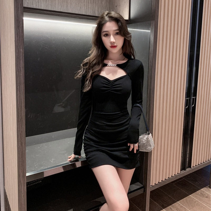 Women Maxi Dress Autumn and Winter Long Sleeve Sexy Cutout Sheath Dress