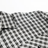 Women Trench Coat Black and White Plaid Long-Sleeved Shirt Women's Loose Casual