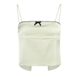Women Tops Spring and Summer Sexy Vest Lace Bow Satin Small Sling