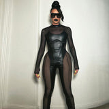 Women Jumpsuit Autumn Crew Neck Back Long-Sleeve Zipper Jumpsuit