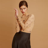 Women T-shirt Summer round Neck Long Sleeve Mesh Sexy Slim Jumpsuit