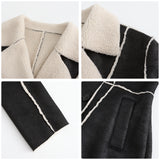 Red Leather Jacket Lapel with Velvet Leather Suede Coat for Women