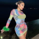 Women Dresses Fall Slim Fit round-Neck Long-Sleeved Dress