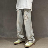 Men Jeans Oldschool Ripped Jeans Men's Summer Loose Straight P Pants