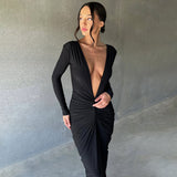 Women Dresses Summer Sexy V-neck Slim-Fit Long Sleeve Dress