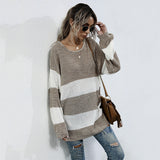 Women Knitted Sweater Striped Color Matching Sweater Sweater Women's Mid-Length