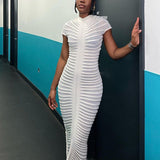 Women Dresse Sexy Long Short Sleeve Button Slim Fit Dress