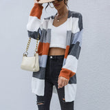 Women Knitted Sweater Autumn and Winter Leisure Knitted Coat Color Matching Long Sleeve Sweater Cardigan