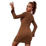 Women Dress Autumn and Winter Knitted Long-Sleeved Dress Hip Skirt