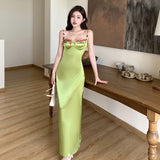 Women Dresses Satin Dress Retro Style Suspender Skirt (Csm202403)