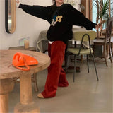Women Knitted Pullover Vintage Flower round Neck Autumn and Winter Loose Flower Knitwear Sweater