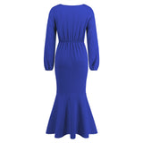 Women Date Dress V-neck Fishtail Skirt Elegant High Waist Evening Long Dress