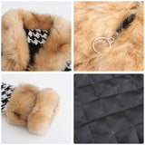 Women Trench Coat Autumn and Winter Plaid Coat Detachable Short Fur Collar Top Houndstooth