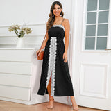 Women Date Dress Lace Slit off-the-Shoulder Tube Top A- line Dress