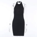 Women Dresses Summer V-neck Sleeveless Backless Slim Fit Sexy Hip Skirt (Bla0420)