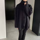Women Cardigan Sweater Winter Zipper Coat Lapel Ins Long Sleeve Loose Sweater 1t8835