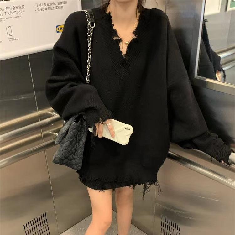 Women Knitted Pullover Autumn and Winter Loose Long-Sleeved Sweater Top