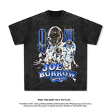 Mens Vintage baseball T-Shirt Jobro football vintage print short-sleeved T-shirt washed loose top