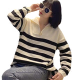 Women Knitwear Autumn and Winter Striped Lapel Knitwear Loose Sweater