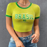 Women T-shirt Simple Printed T-shirt Slim Top