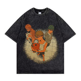 Chainsaw Man Washed Old Retro T-Shirt Street Casual Summer Short Sleeve
