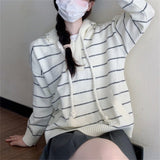 Women Knitwear Autumn and Winter Striped Hooded Sweater Loose Sweater