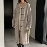 Women Cardigan Sweater Lapel Coat Loose Button N2362