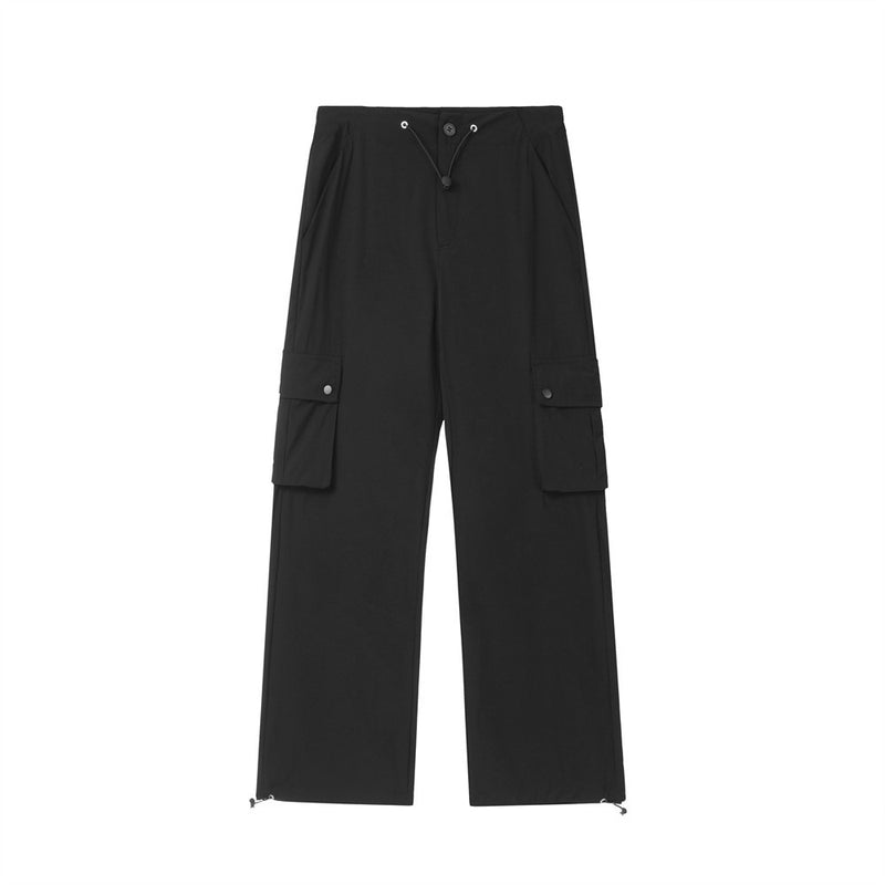 Men Sweatpants Solid Color Multi-Pocket Leisure Trousers Straight Pants Sports Wide-Leg Pants