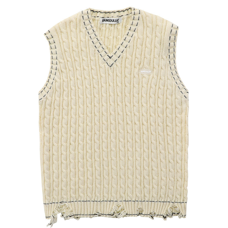 Men Vest Twist V-neck Hole Sweater Vest
