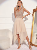 Women Evening Gown Sexy Retro Chiffon Stitching Green Sequins Dress