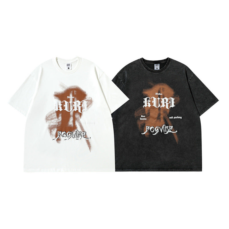 Men T Shirt Hip Hop Graffiti Printing Wash Short Sleeve T-shirt