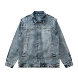 Men Jacket Coat Washed Denim Jacket Men's Loose Lapels Zip Jacket