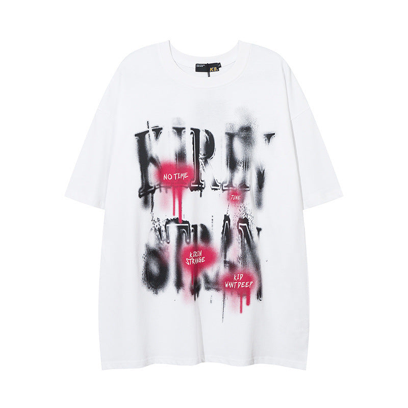 Men T Shirt Letter Graffiti Short Sleeve T-shirt