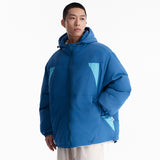 Unisex Winter Cotton Coat Winter Color Stitching Hooded Cotton-Padded Coat Loose and Warm Cotton-Padded Coat