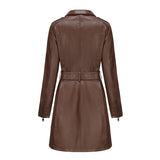 Red Leather Jacket Spring and Autumn Long Sleeve Leather Wind Coat