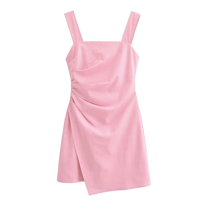 Women Tops Summer Retro Square Collar Linen Sling Dress