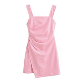 Women Tops Summer Retro Square Collar Linen Sling Dress