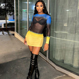 Women Dresses Summer Sexy Mesh round-Neck Long-Sleeved Dress