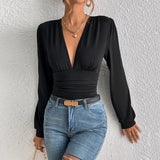 Women Jumpsuit Spring and Summer Sexy V-neck Slim-Fit Long Sleeve Jumpsuit